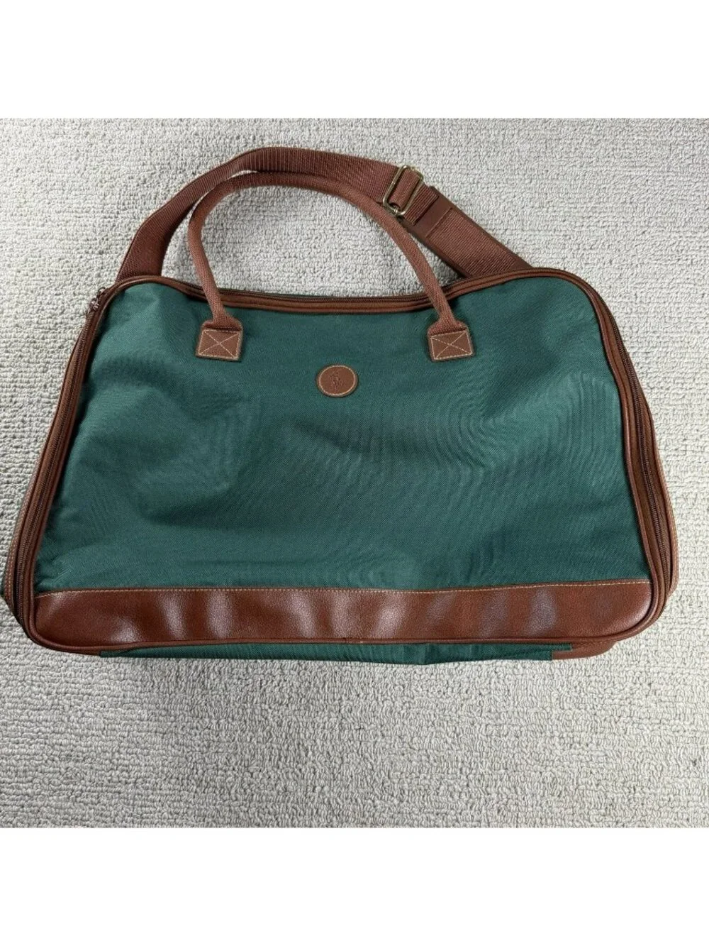 Polo Ralph Lauren Canvas Gym Duffle Travel Bag Handles Green Brown